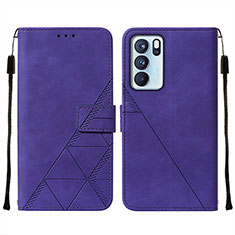 Leather Case Stands Flip Cover Holder Y01B for Oppo Reno6 Pro 5G India Purple