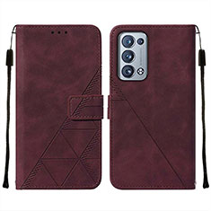 Leather Case Stands Flip Cover Holder Y01B for Oppo Reno6 Pro 5G Red Wine