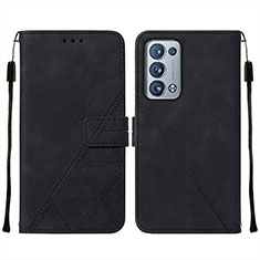 Leather Case Stands Flip Cover Holder Y01B for Oppo Reno6 Pro+ Plus 5G Black