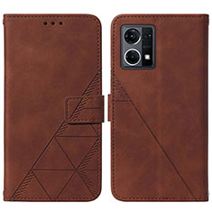 Leather Case Stands Flip Cover Holder Y01B for Oppo Reno7 4G Brown