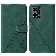 Leather Case Stands Flip Cover Holder Y01B for Oppo Reno7 4G Green