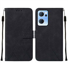 Leather Case Stands Flip Cover Holder Y01B for Oppo Reno7 5G Black