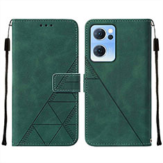Leather Case Stands Flip Cover Holder Y01B for Oppo Reno7 5G Green