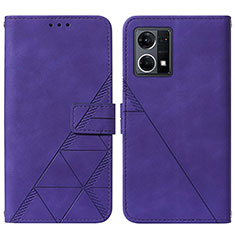 Leather Case Stands Flip Cover Holder Y01B for Oppo Reno8 4G Purple