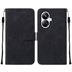Leather Case Stands Flip Cover Holder Y01B for Realme 10 Pro+ Plus 5G Black