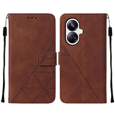 Leather Case Stands Flip Cover Holder Y01B for Realme 10 Pro+ Plus 5G Brown