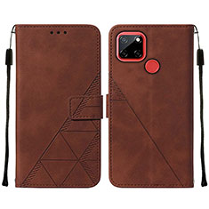 Leather Case Stands Flip Cover Holder Y01B for Realme 7i RMX2193 Brown