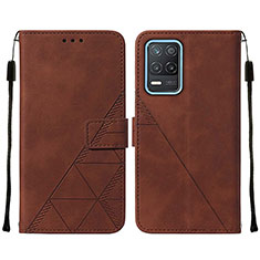 Leather Case Stands Flip Cover Holder Y01B for Realme Q3 5G Brown