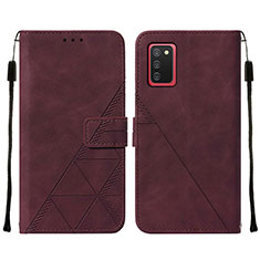 Leather Case Stands Flip Cover Holder Y01B for Samsung Galaxy A02s Red Wine