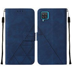 Leather Case Stands Flip Cover Holder Y01B for Samsung Galaxy A12 Blue