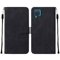 Leather Case Stands Flip Cover Holder Y01B for Samsung Galaxy A12 Nacho Black