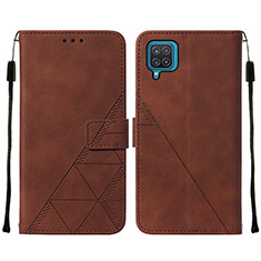 Leather Case Stands Flip Cover Holder Y01B for Samsung Galaxy A12 Nacho Brown