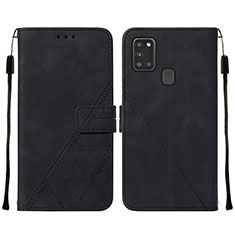 Leather Case Stands Flip Cover Holder Y01B for Samsung Galaxy A21s Black