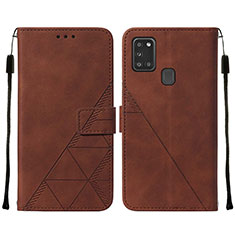 Leather Case Stands Flip Cover Holder Y01B for Samsung Galaxy A21s Brown