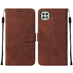Leather Case Stands Flip Cover Holder Y01B for Samsung Galaxy A22 5G Brown