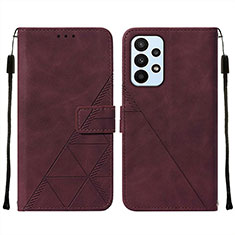 Leather Case Stands Flip Cover Holder Y01B for Samsung Galaxy A23 5G Red Wine