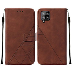 Leather Case Stands Flip Cover Holder Y01B for Samsung Galaxy A42 5G Brown