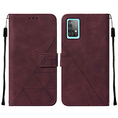 Leather Case Stands Flip Cover Holder Y01B for Samsung Galaxy A52 5G Red Wine