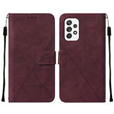Leather Case Stands Flip Cover Holder Y01B for Samsung Galaxy A72 5G Red Wine