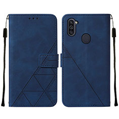 Leather Case Stands Flip Cover Holder Y01B for Samsung Galaxy M11 Blue