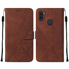 Leather Case Stands Flip Cover Holder Y01B for Samsung Galaxy M11 Brown