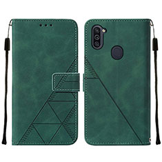 Leather Case Stands Flip Cover Holder Y01B for Samsung Galaxy M11 Green