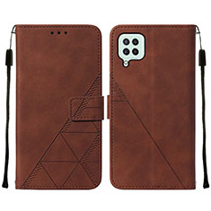 Leather Case Stands Flip Cover Holder Y01B for Samsung Galaxy M32 4G Brown