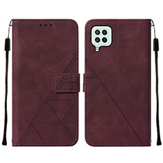 Leather Case Stands Flip Cover Holder Y01B for Samsung Galaxy M32 4G Red Wine