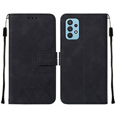 Leather Case Stands Flip Cover Holder Y01B for Samsung Galaxy M32 5G Black