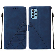 Leather Case Stands Flip Cover Holder Y01B for Samsung Galaxy M32 5G Blue