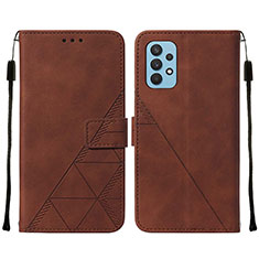 Leather Case Stands Flip Cover Holder Y01B for Samsung Galaxy M32 5G Brown