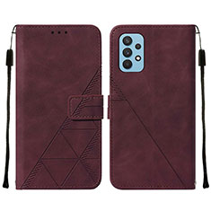 Leather Case Stands Flip Cover Holder Y01B for Samsung Galaxy M32 5G Red Wine