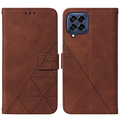 Leather Case Stands Flip Cover Holder Y01B for Samsung Galaxy M53 5G Brown