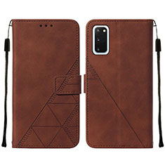 Leather Case Stands Flip Cover Holder Y01B for Samsung Galaxy S20 5G Brown