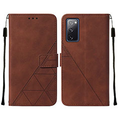 Leather Case Stands Flip Cover Holder Y01B for Samsung Galaxy S20 FE 5G Brown