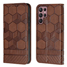 Leather Case Stands Flip Cover Holder Y01B for Samsung Galaxy S21 Ultra 5G Brown