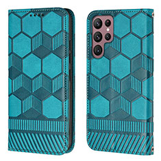 Leather Case Stands Flip Cover Holder Y01B for Samsung Galaxy S21 Ultra 5G Cyan