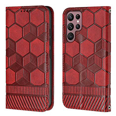 Leather Case Stands Flip Cover Holder Y01B for Samsung Galaxy S21 Ultra 5G Red