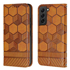 Leather Case Stands Flip Cover Holder Y01B for Samsung Galaxy S22 Plus 5G Light Brown