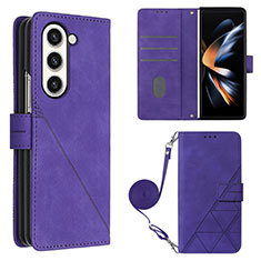 Leather Case Stands Flip Cover Holder Y01B for Samsung Galaxy Z Fold5 5G Purple
