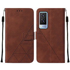 Leather Case Stands Flip Cover Holder Y01B for Vivo V21e 5G Brown