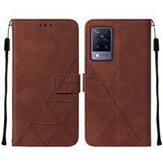 Leather Case Stands Flip Cover Holder Y01B for Vivo V21s 5G Brown