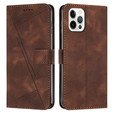 Leather Case Stands Flip Cover Holder Y01X for Apple iPhone 15 Pro Max Brown