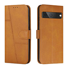 Leather Case Stands Flip Cover Holder Y01X for Google Pixel 7 5G Light Brown