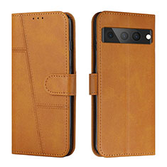 Leather Case Stands Flip Cover Holder Y01X for Google Pixel 7 Pro 5G Light Brown
