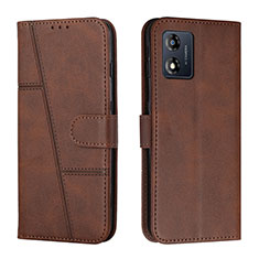 Leather Case Stands Flip Cover Holder Y01X for Motorola Moto E13 Brown