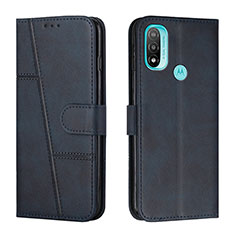 Leather Case Stands Flip Cover Holder Y01X for Motorola Moto E20 Blue