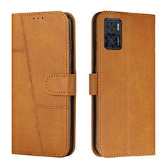 Leather Case Stands Flip Cover Holder Y01X for Motorola Moto E22 Light Brown
