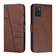 Leather Case Stands Flip Cover Holder Y01X for Motorola Moto E22i Brown