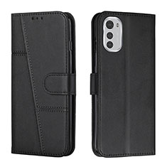 Leather Case Stands Flip Cover Holder Y01X for Motorola Moto E32 Black